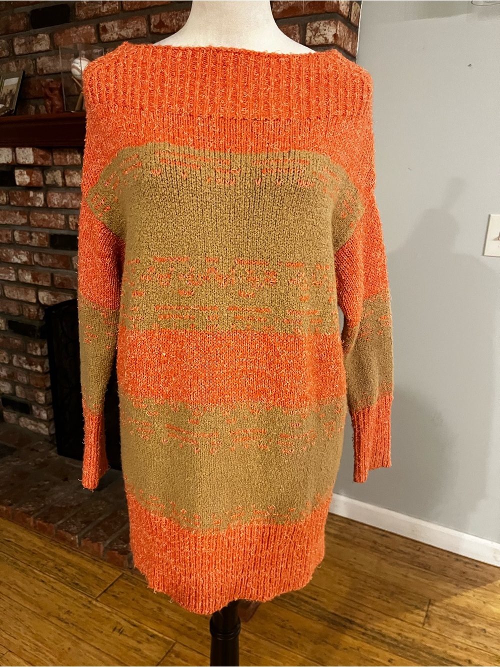 Pilcro Orange and Olive Striped Boatneck Knit Dress